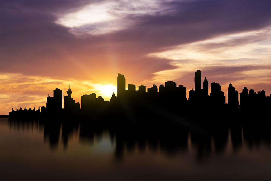 Architecture Photograph - Vancouver Sunset Skyline  by Aged Pixel