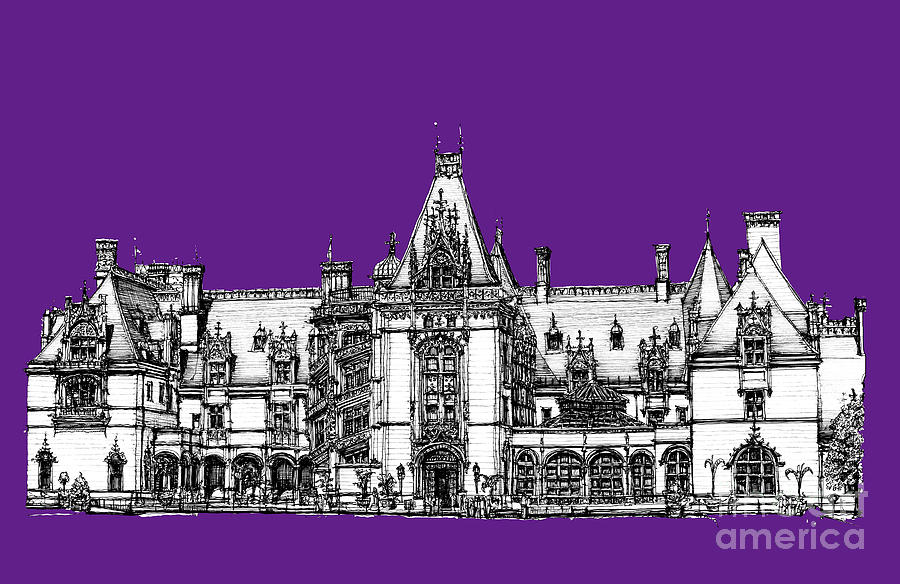 Castle Drawing - Vanderbilts Biltmore in Purple by Adendorff Design