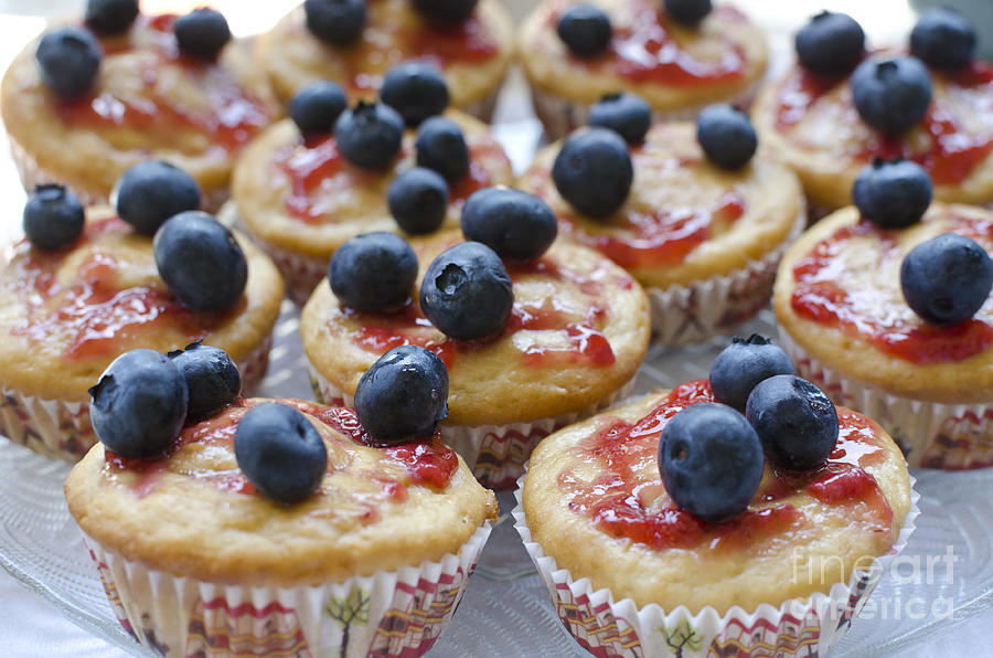 Vanilla cupcakes with fresh blueberries Photograph by Maria Janicki