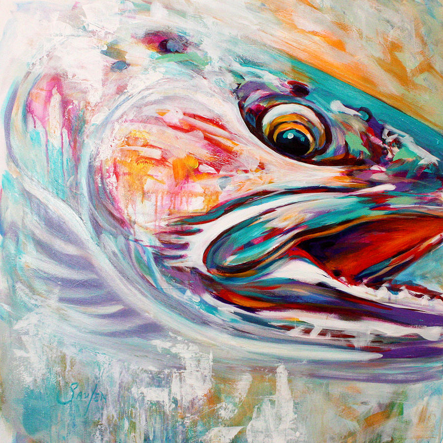 Vanishing Native - Steelhead Trout Flyfishing Art Painting by Savlen Art