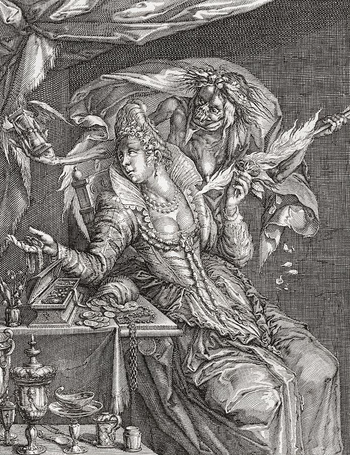 Jewelry Photograph - Vanitas With Death And A Maiden, After Jacob De Gheyn.  From Illustrierte Sittengeschichte Vom by Bridgeman Images