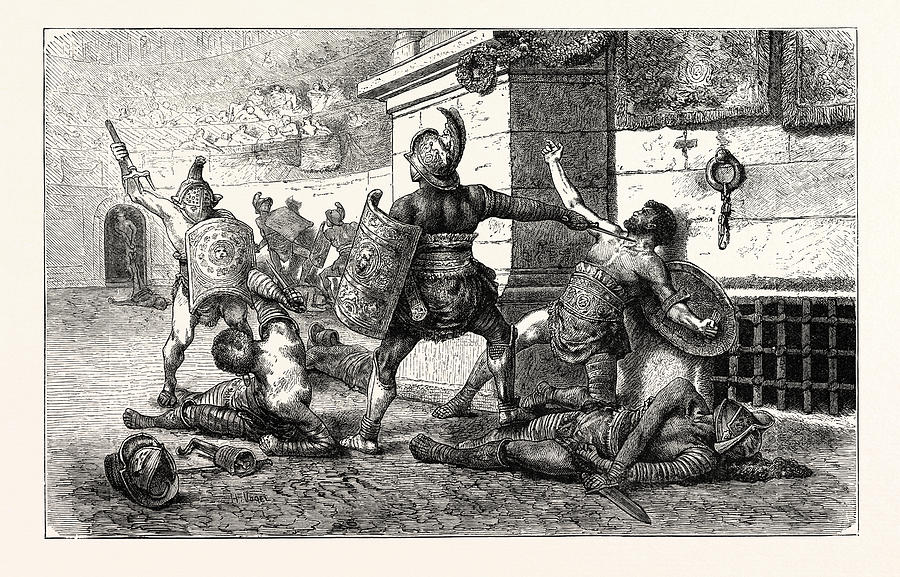Vintage Drawing - Vanquished Gladiator In The Arena Appealing To The People by English School