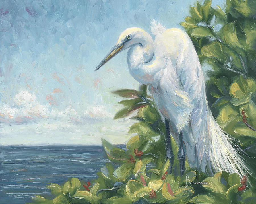 Egret Painting - Vantage Point by Lucie Bilodeau