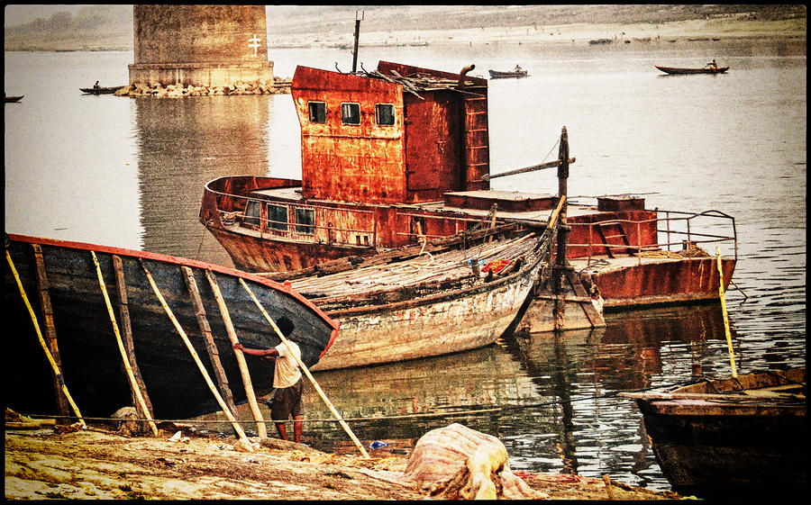 Boat Photograph - Varanasi Ganges Waterfront by Jay Alden