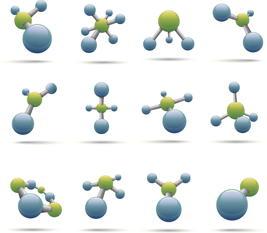 Various blue and green icons of molecules Drawing by Lumpynoodles