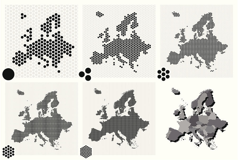 Various types of dotted maps of Europe resolutions Drawing by -Antonio-