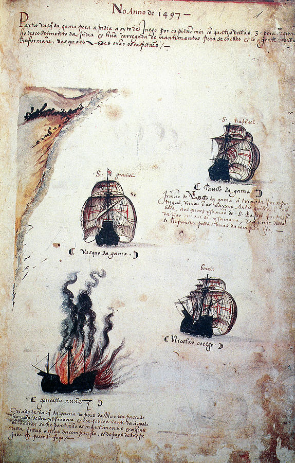 1498 Drawing - Vasco Da Gama Fleet by Granger