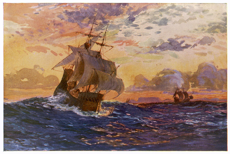 Vasco Drawing - Vasco Da Gamas Ships Off The  Coast by Mary Evans Picture Library