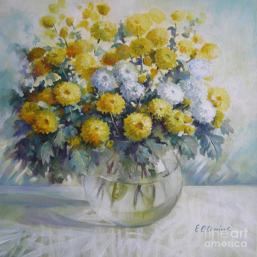Vase of chrysanthemums Painting by Elena Oleniuc