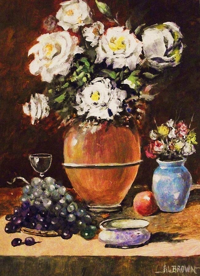 Vase of Flowers and Fruit Painting by Al Brown