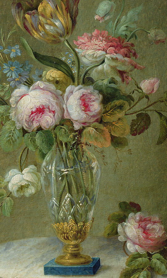 Rose Painting - Vase of flowers on a table by Michel Bellange