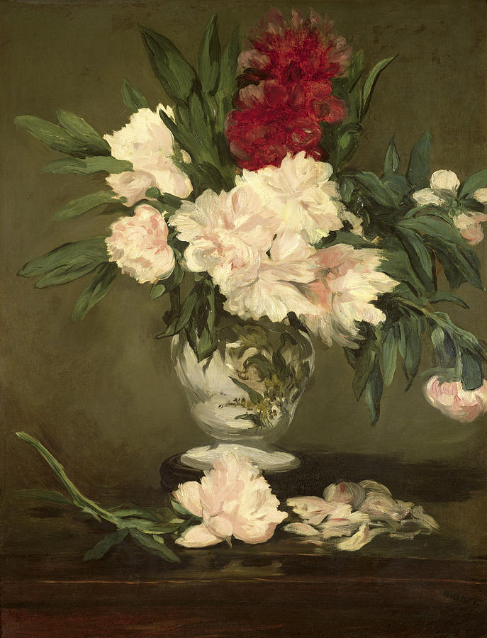Vase Of Peonies On A Small Pedestal Painting by Celestial Images