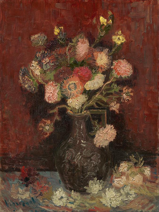 Vincent Van Gogh Painting - Vase with Autumn Asters by Vincent van Gogh