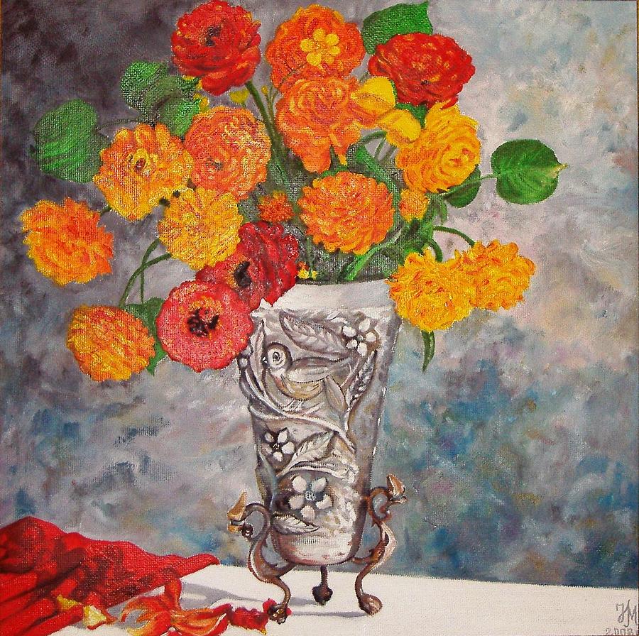 Vase with bird Painting by Nina Mitkova