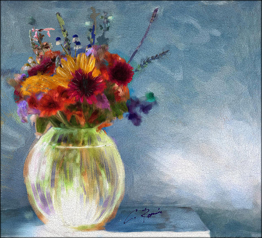 Vase With Flowers Painting by Charlie Roman