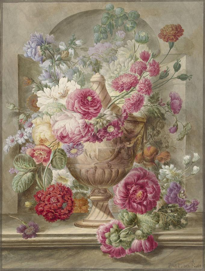 Vase With Flowers Drawing by Pieter Van Loo