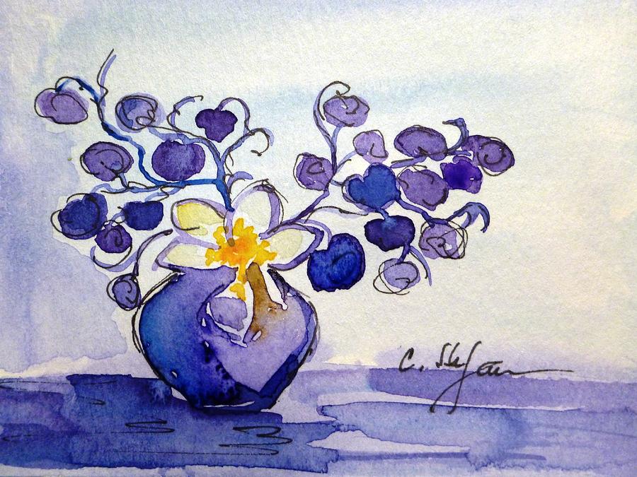 Vase with flowers Purple Blue Yellow Painting by Cristina Stefan