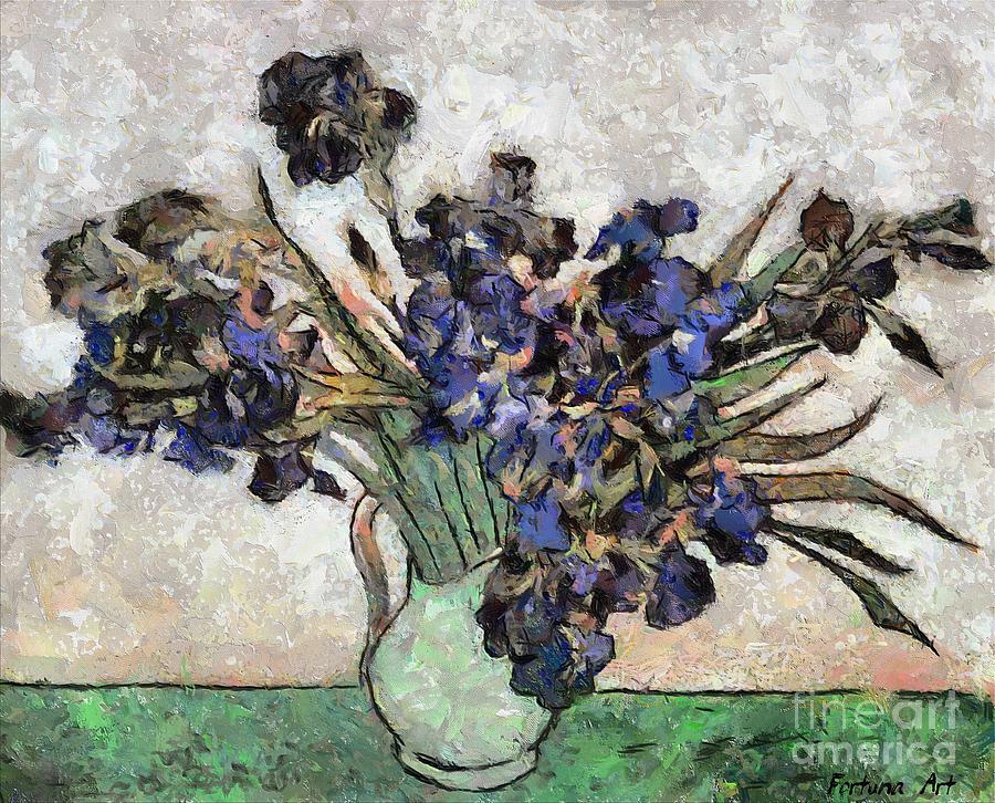 Vase With Irises After Van Gogh Painting by Dragica Micki Fortuna ...