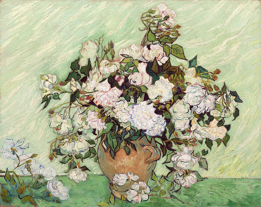 Vase With Pink Roses Painting by Vincent Van Gogh