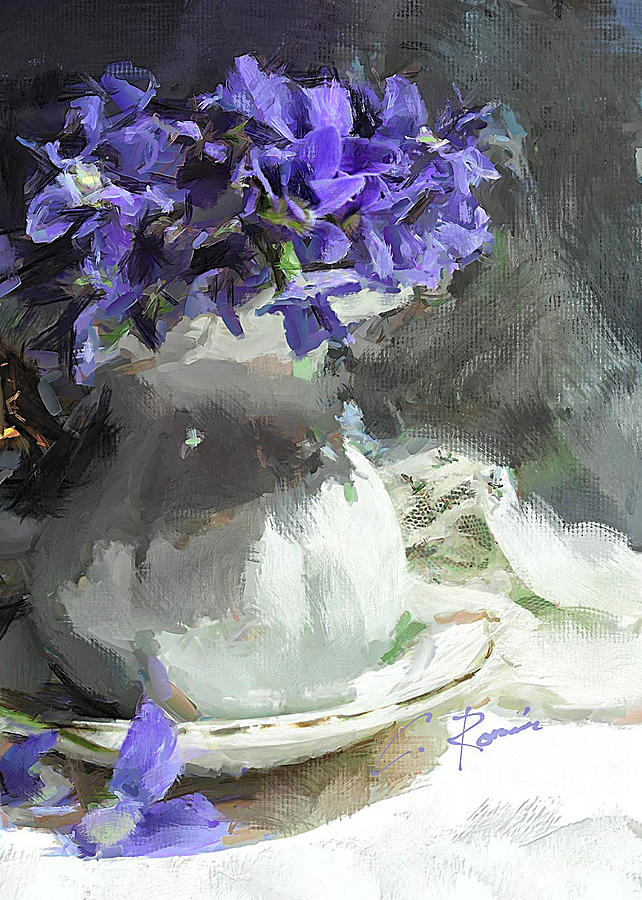 Vase With Violets Painting by Charlie Roman