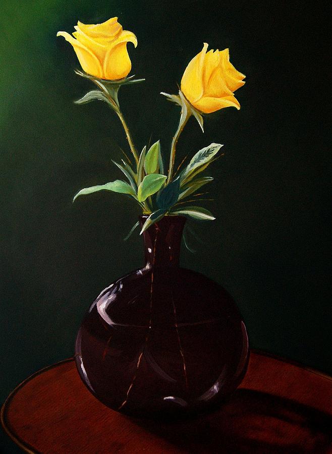 Vase with Yellow Roses Painting by Alan Conder