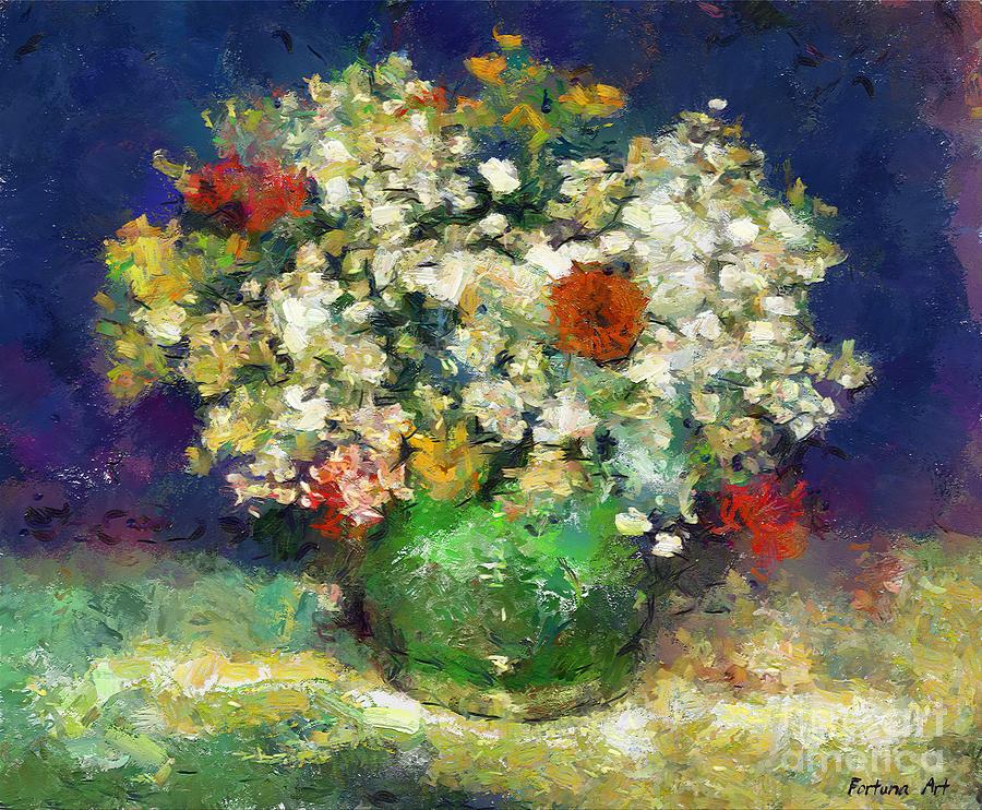 Vase with Zinnias after Van Gogh Painting by Dragica  Micki Fortuna