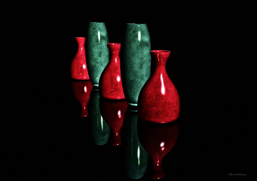 Vases in Dark Digital Art by Ramon Martinez