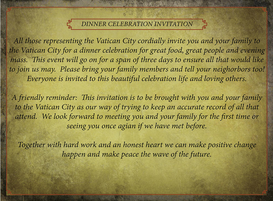 Vatican City Dinner Invitation Digital Art by Teri Schuster