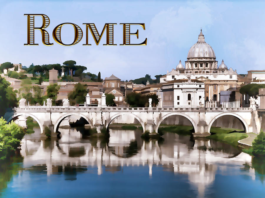 Memento Movie Painting - Vatican City Seen from Tiber River text  ROME by Elaine Plesser