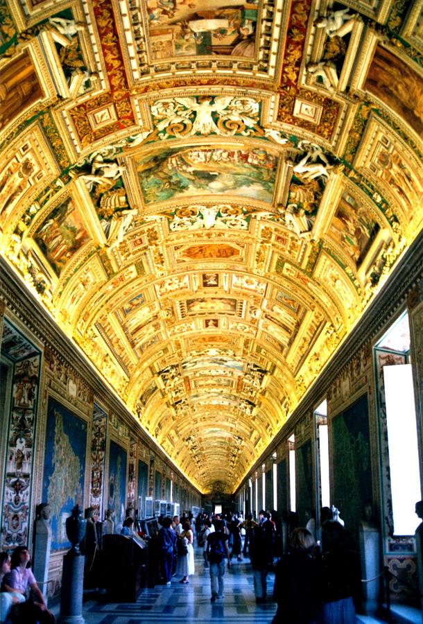 Vatican Hallway of Maps Gold Ceiling Photograph by Gary Smith
