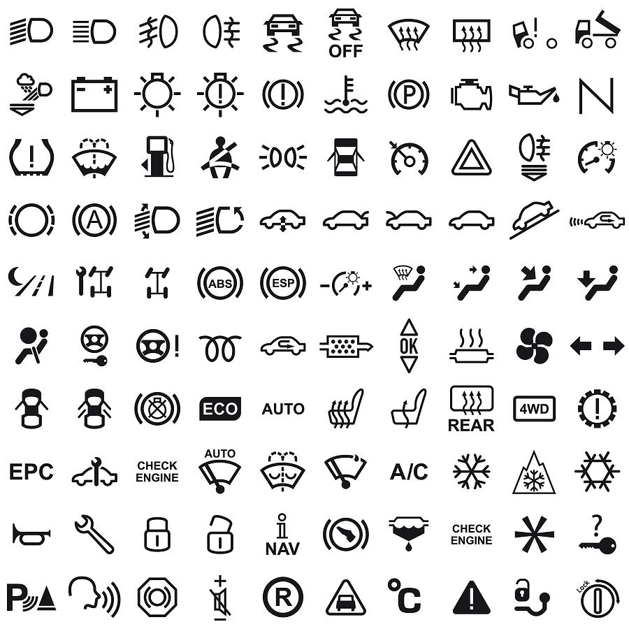 Vector 100 Car Dashboard Icons Drawing by Et-artworks