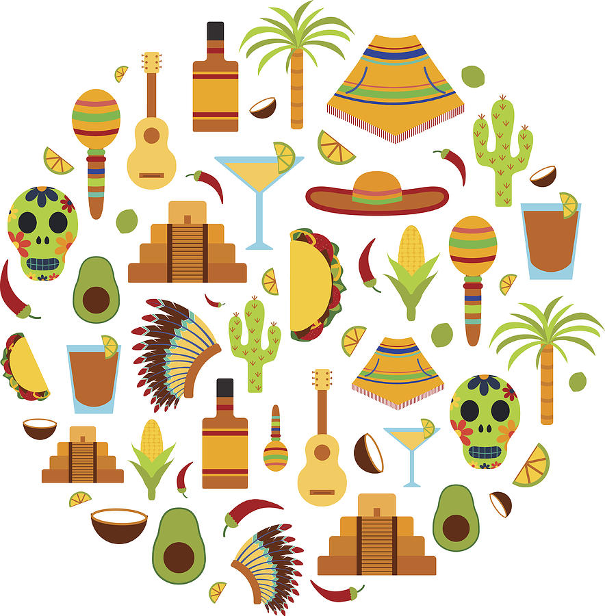 Vector background with flat objects on Mexico theme Drawing by Petite_lili