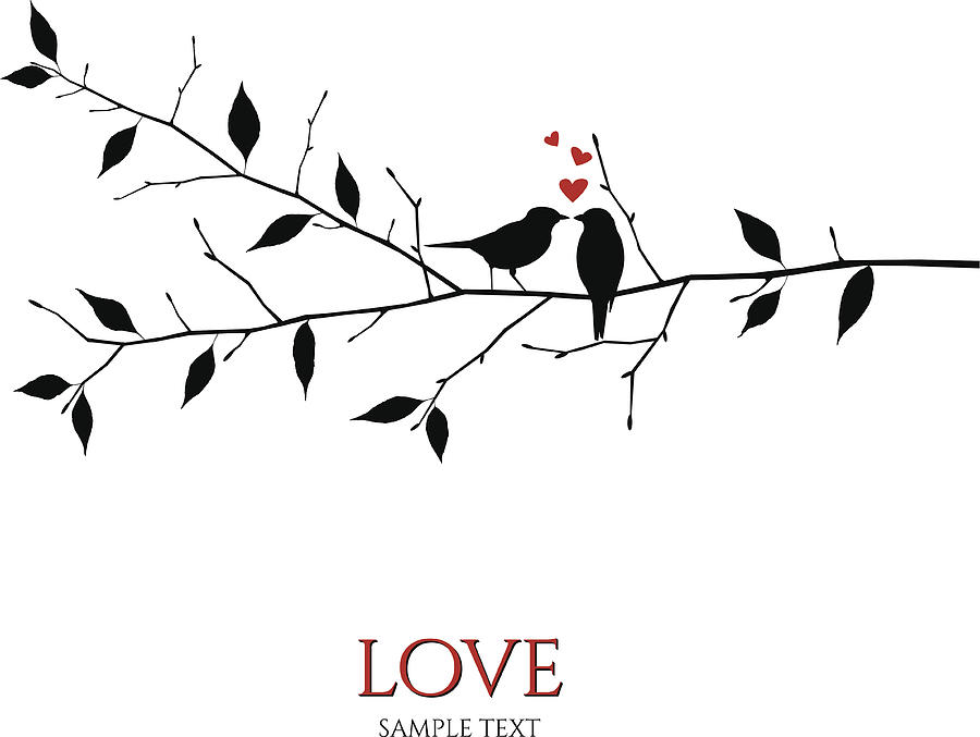 Vector Birds On Branch - Love And Romance Concept Drawing by Mysondanube