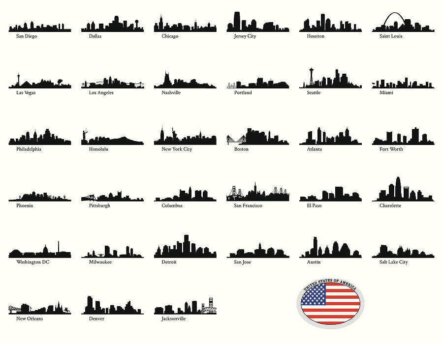 Vector illustration of US cities Drawing by Albertc111