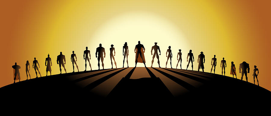 Vector League of Superheroes Silhouette Drawing by Yogysic