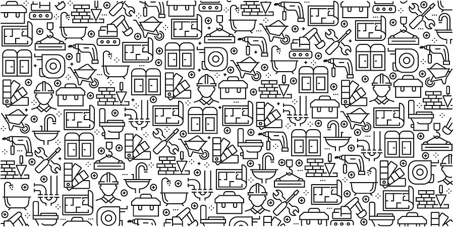 Vector set of design templates and elements for Construction Industry in trendy linear style - Seamless patterns with linear icons related to Construction Industry - Vector Drawing by Cnythzl