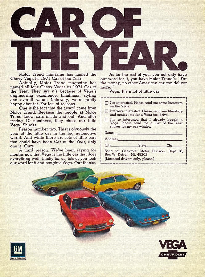 Transportation Photograph - Vega - Car of the Year 1971 by Mountain Dreams