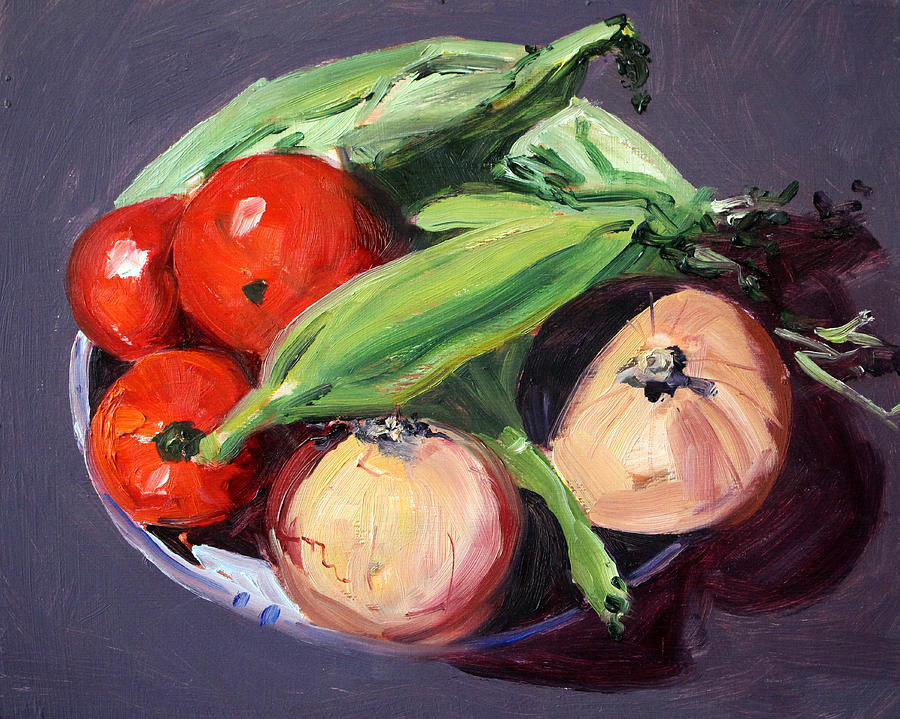 Vegetable Bowl Painting by Nancy Merkle