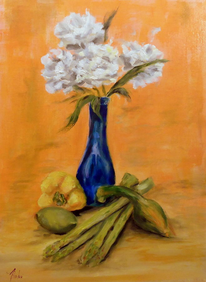 Still Life Painting - Vegetable Flower Still Life by Anne Barberi