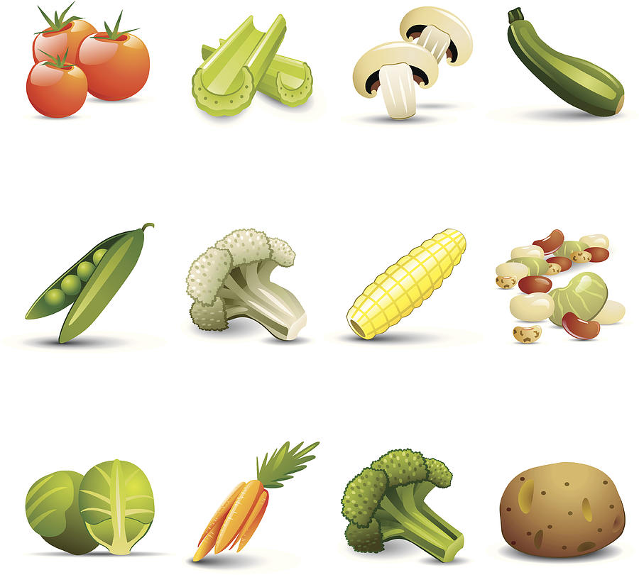 Vegetable Icons Drawing by Lumpynoodles