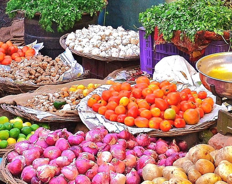 Vegetable Photograph - Vegetable Vendor - Omkareshwar India by Kim Bemis