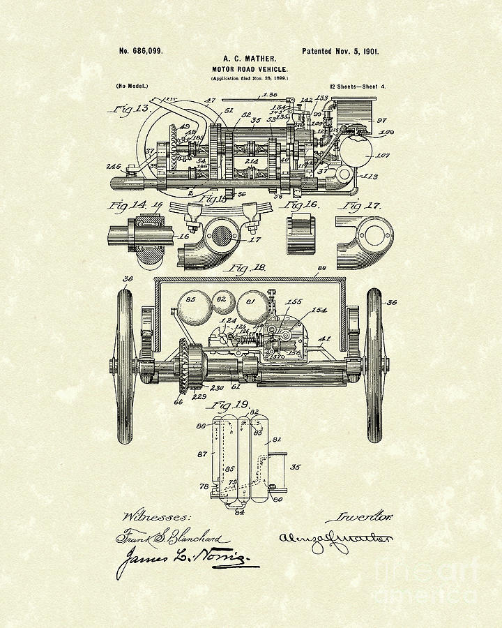 Vehicle 1901 Patent Art Drawing by Prior Art Design