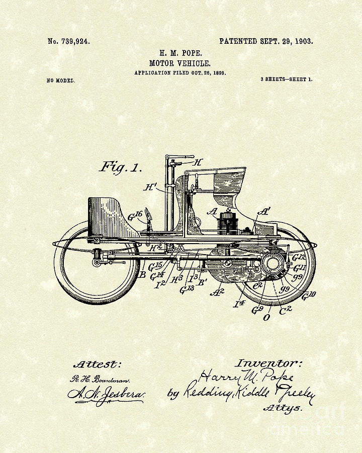 Vehicle 1903 Patent Art Drawing by Prior Art Design