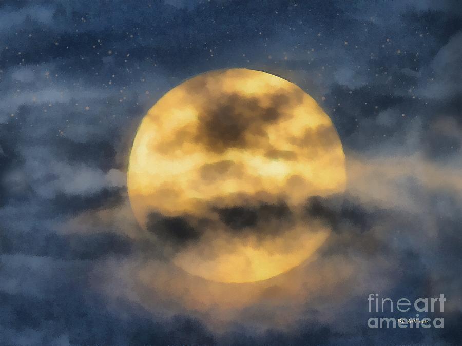 Space Painting - Veiled Harvest Moon by RC DeWinter