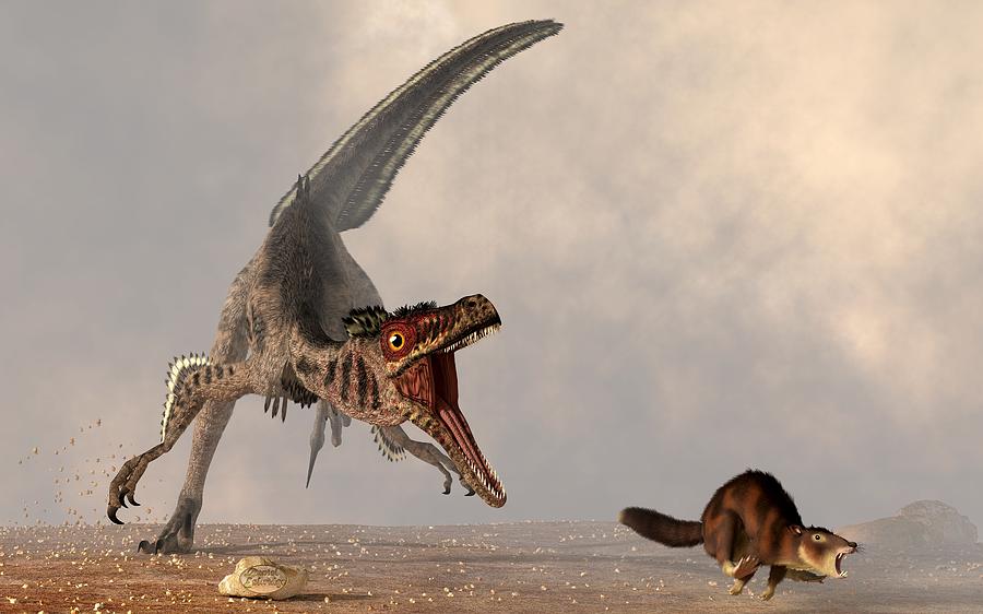 Velociraptor Chasing Small Mammal Digital Art by Daniel Eskridge