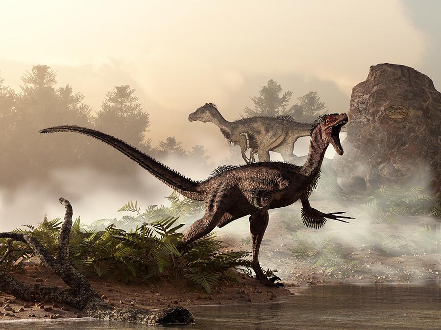 Velociraptors Prowling the Shoreline Digital Art by Daniel Eskridge