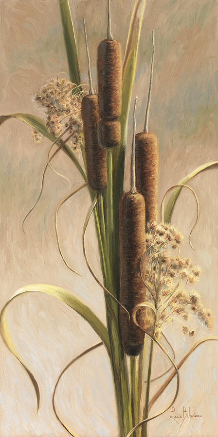 Still Life Painting - Velvety Cattails by Lucie Bilodeau