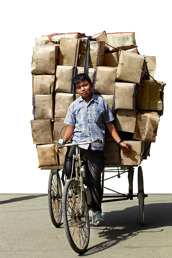 Vendor Carrying Boxes On His Bicycle In Photograph by Paper Boat Creative