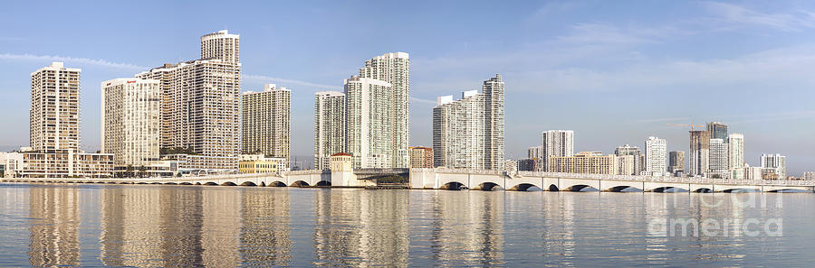 Miami Photograph - Venetian Causeway Bridge and Miami Skyline by Lynn Palmer