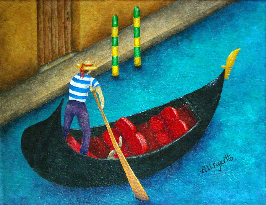 Boat Painting - Venetian Gondolier by Pamela Allegretto